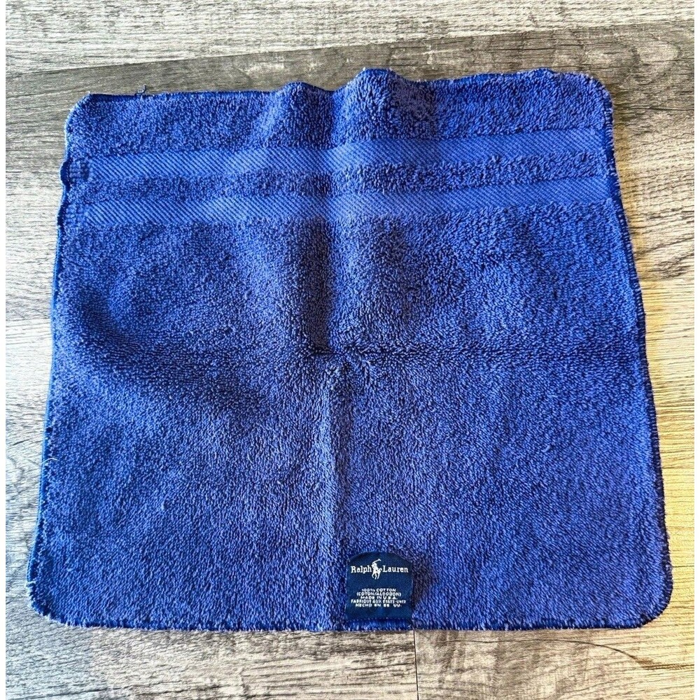 Ralph Lauren Blue 100% Cotton Textured Solid Square Washcloth 13x13 Turkey